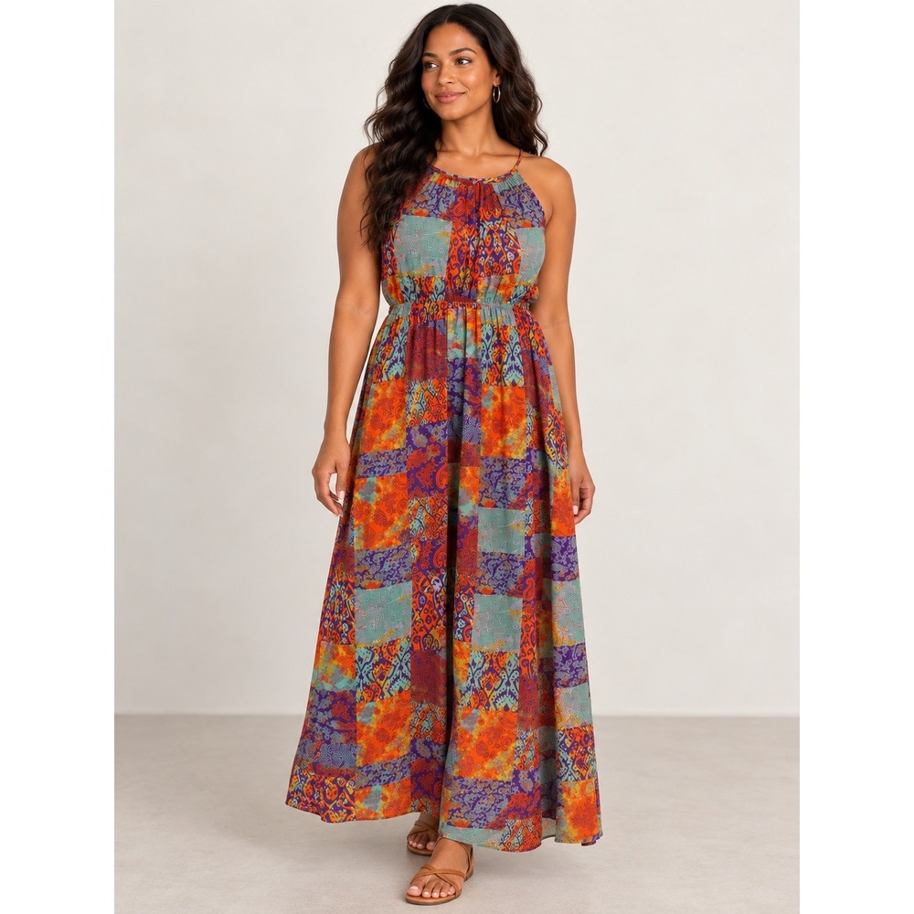 Love by Chesley XL Maxi Dress Boho Patchwork Paisley Sleeveless Festival